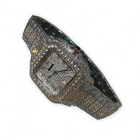 Iced Out Square Luxury Watch Blue Dial Two Tone Bussdown Style main image 4